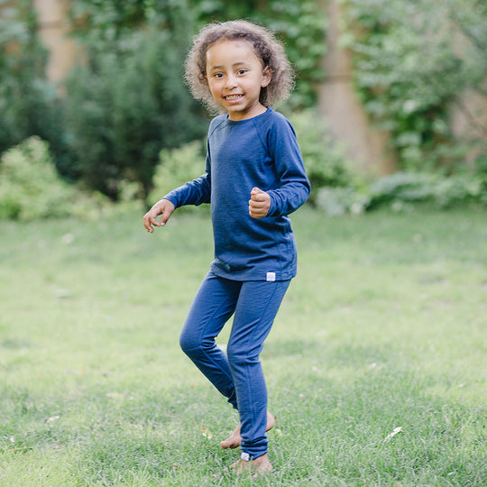 Kids Merino Wool Base Layer Long Sleeve Top Deep Blue Woolino