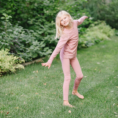 Kids Merino Wool Base Layer, Leggings, Blush Pink – Woolino