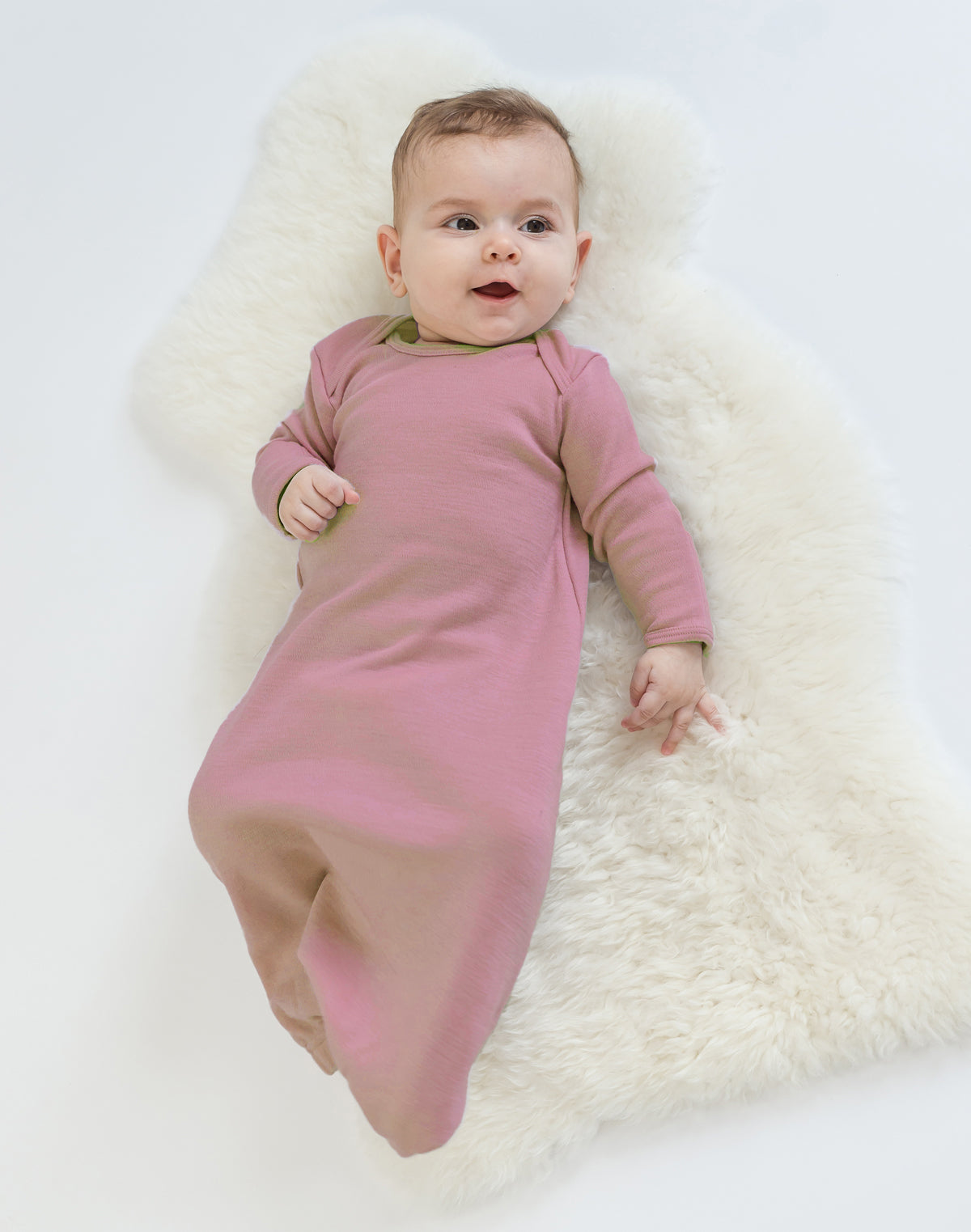 Baby Gown, Merino Wool, 0-6 Months, Blush