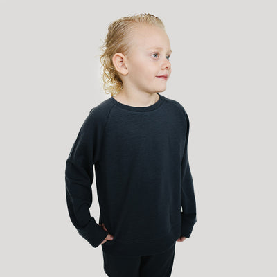 Kids Merino Wool Crew Neck Sweatshirt, Blueberry