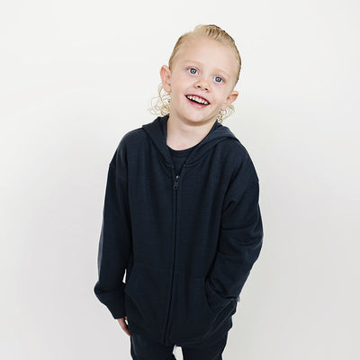 Kids Merino Wool Hoodie, Blueberry