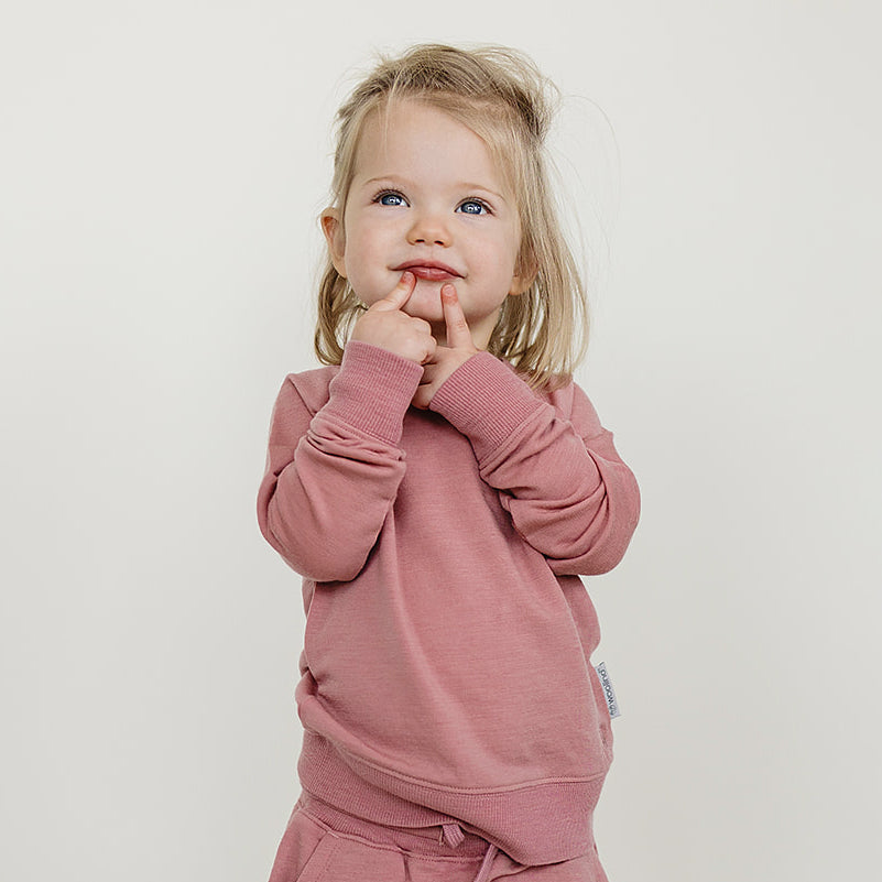 Kids Merino Wool Crew Neck Sweatshirt, Mauve Pink