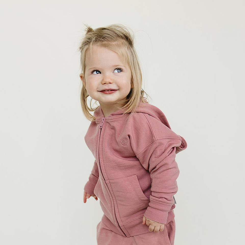 Kids Merino Wool Hoodie, Mauve Pink