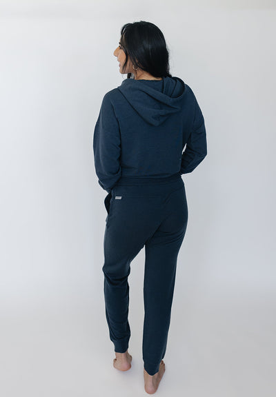 Women's Merino Wool Hoodie, Blue Graphite