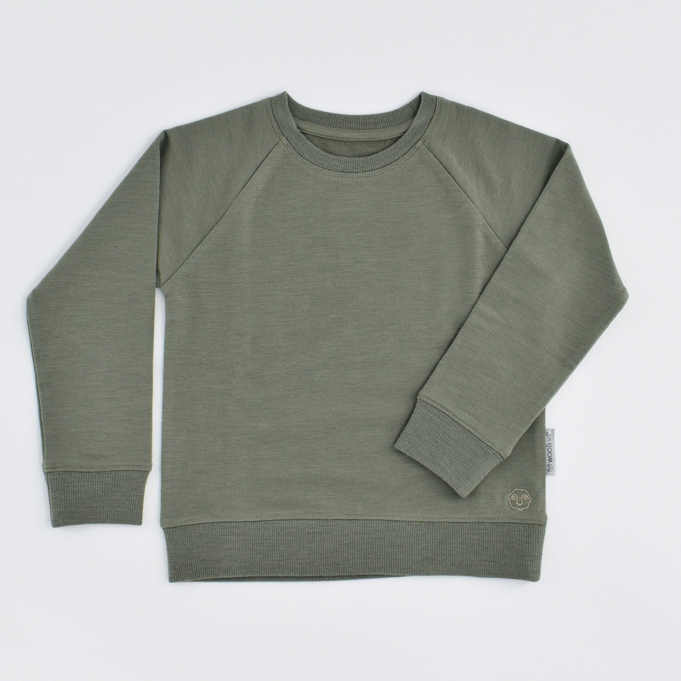 Kids Merino Wool Crew Neck Sweatshirt, Olive