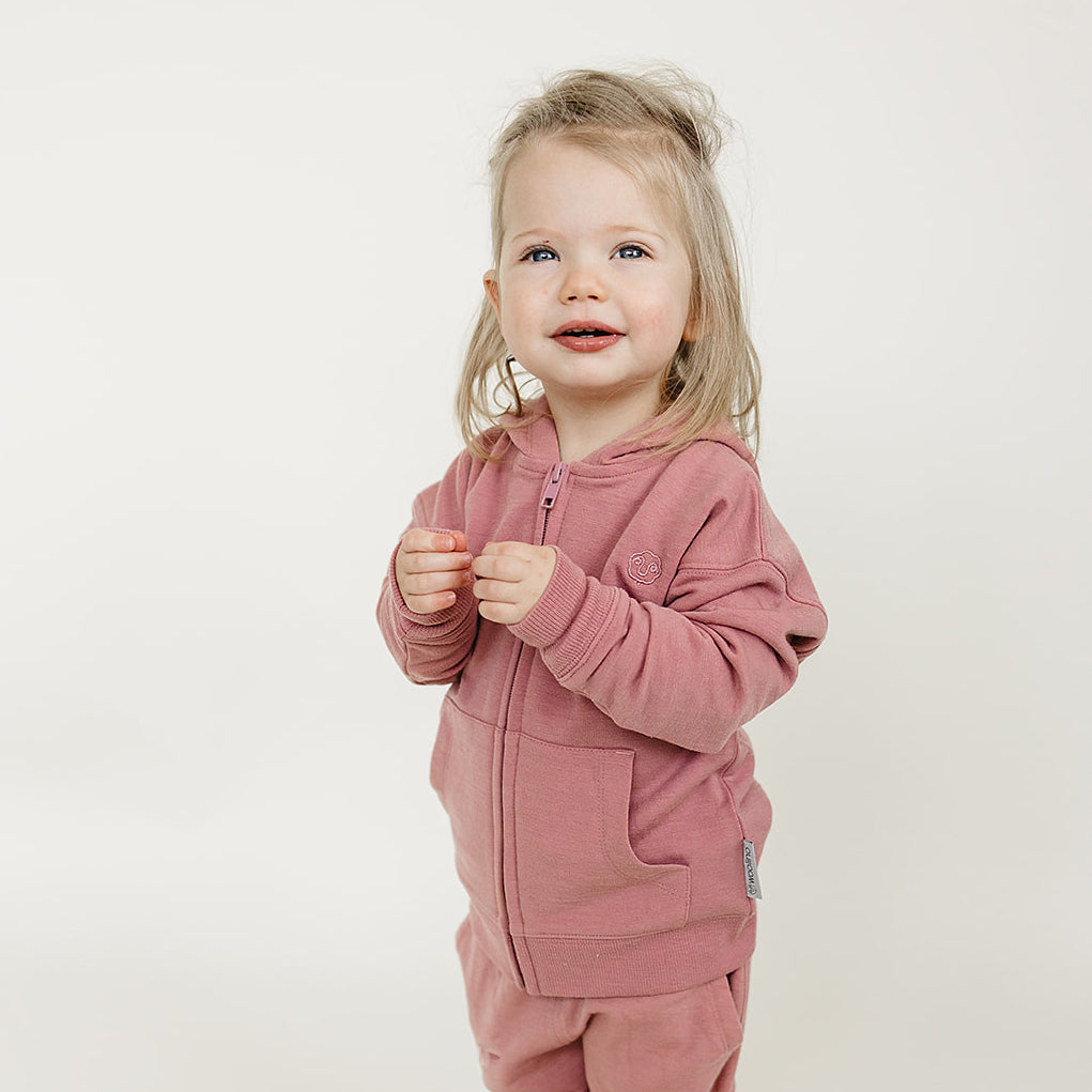 Kids Merino Wool Hoodie, Mauve Pink