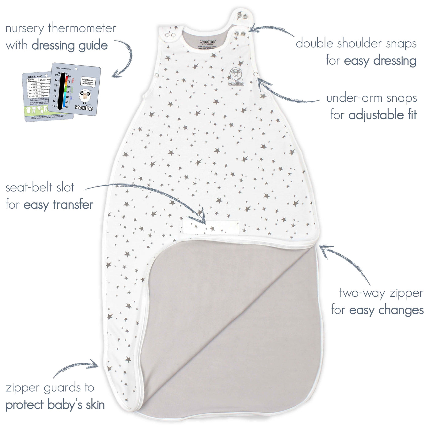 4 Season® Ultimate Baby Sleep Bag, Merino Wool & Organic Cotton, 2 Months - 2 Years, Strawberry